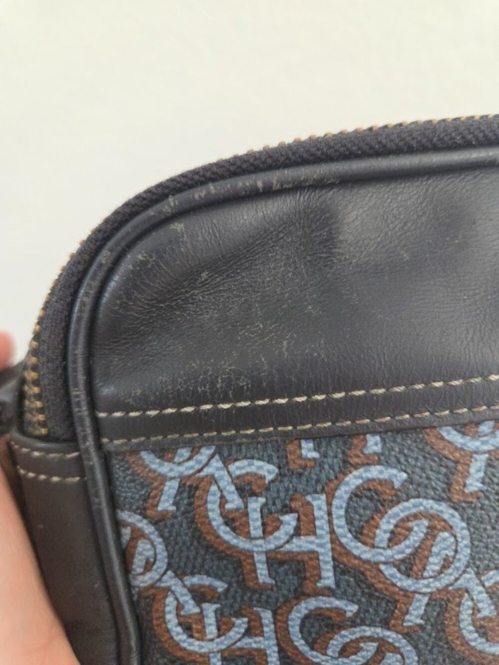 Unisex Vintage Coach Monogram Signature Crossbody Shoulder Bag Blue Black - Picture 5 of 16
